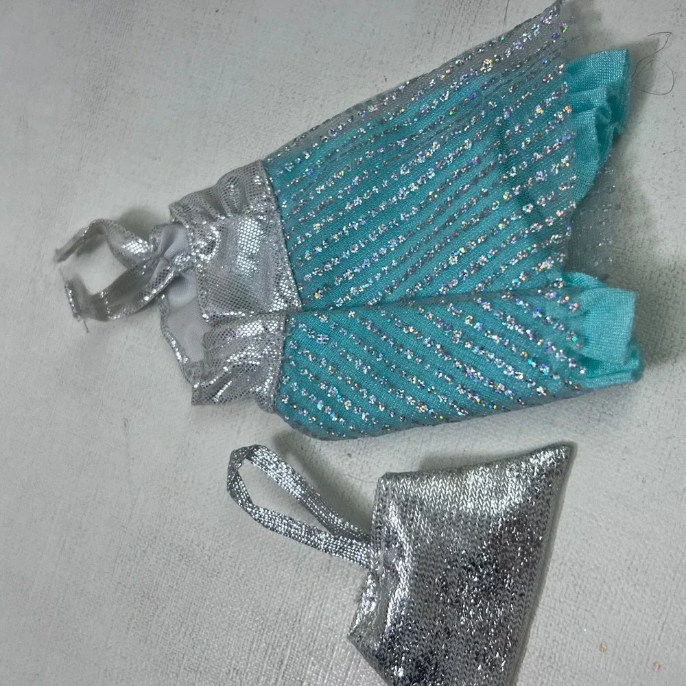 Barbie Doll Fashion Set Turquoise Silver Glitter Dress Purse Shoes Outfit